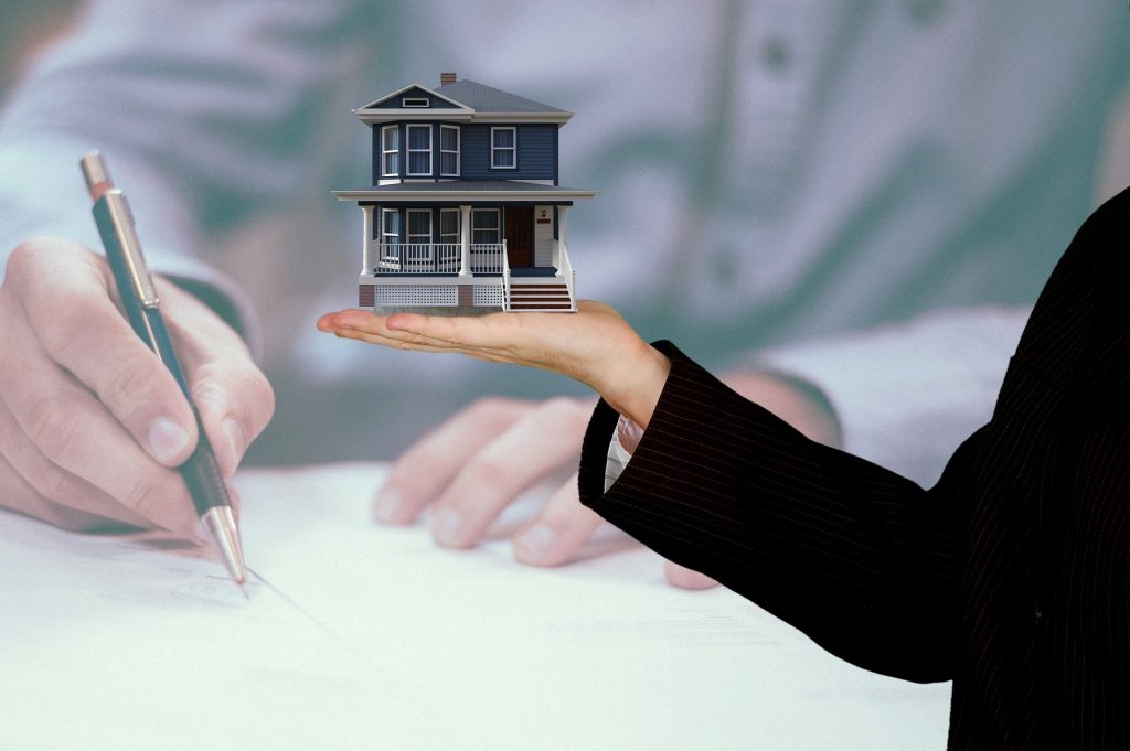 Person holding small house on his hands